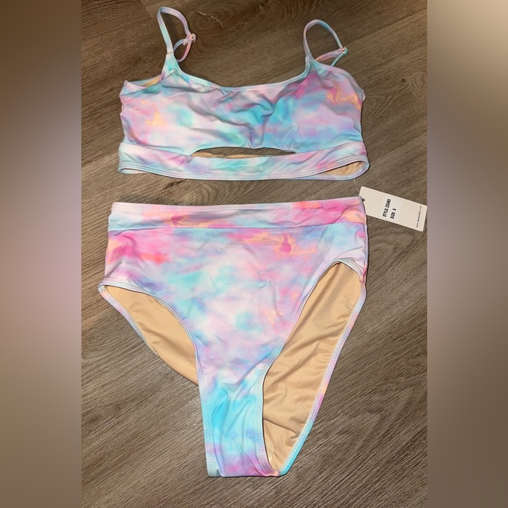 Beach Joy purple tie dye bikini high waisted swimsuit